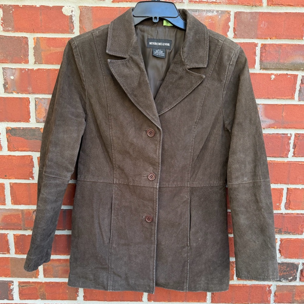 Misdemeanor Women’s Large Brown Suede Leather 3 Button Y2K Jacket EUC M2